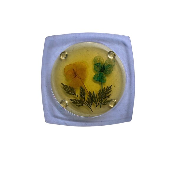 5 MCM ACRYLIC LUCITE FOOTED COASTERS WITH DRIED PRESSED FLOWERS - Picture 9 of 9